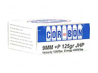 CORBON 9MM+P 125GR JHP 20/500 - Click Image to Close